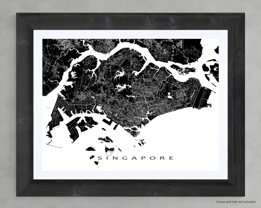 Singapore map print with streets and roads designed by Maps As Art.