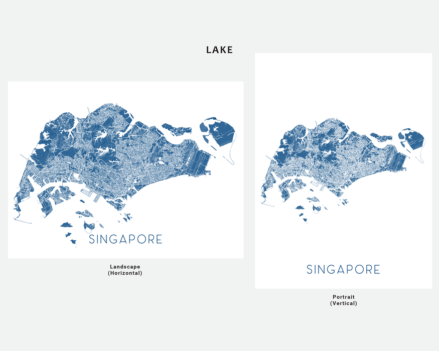 Singapore map print in Lake by Maps As Art.