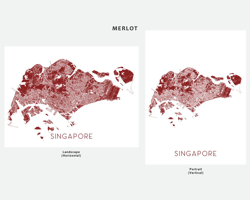 Singapore map print in Merlot by Maps As Art.