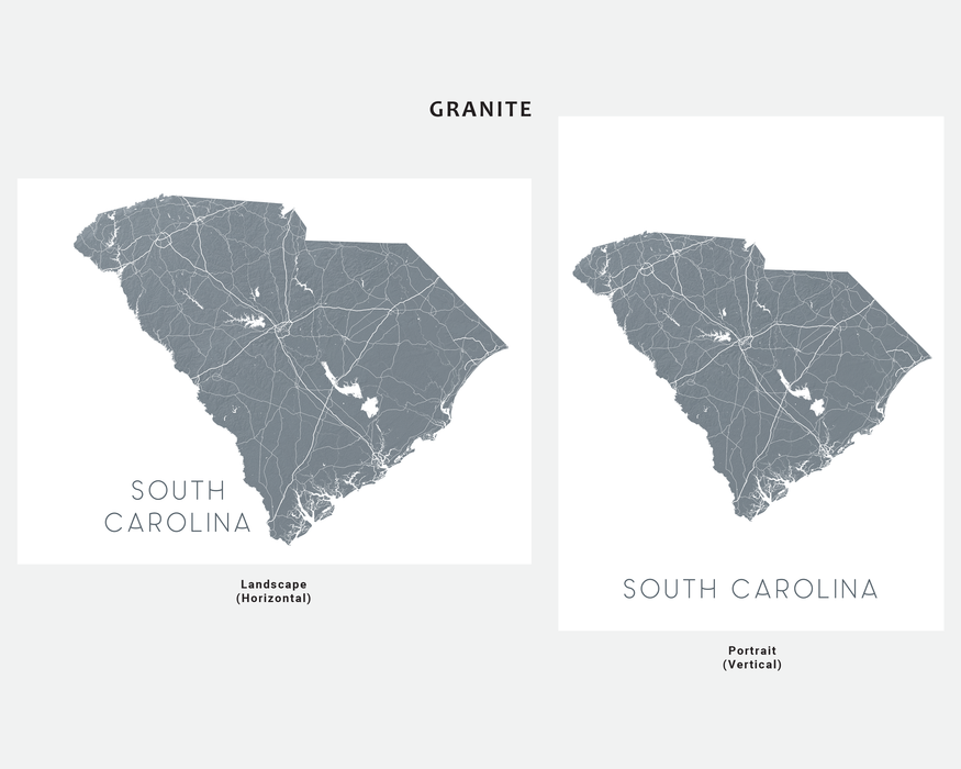 South Carolina state map print in Granite by Maps As Art.
