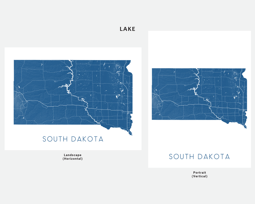 South Dakota state map print with a topographic landscape design by Maps As Art.