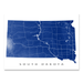 South Dakota state map print with natural landscape and main roads in Navy designed by Maps As Art.