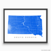 South Dakota state map print with natural landscape and main roads in Blue designed by Maps As Art.
