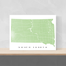South Dakota state map print with natural landscape and main roads in Sage designed by Maps As Art.
