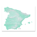 Spain map print with natural landscape in aqua tints designed by Maps As Art.