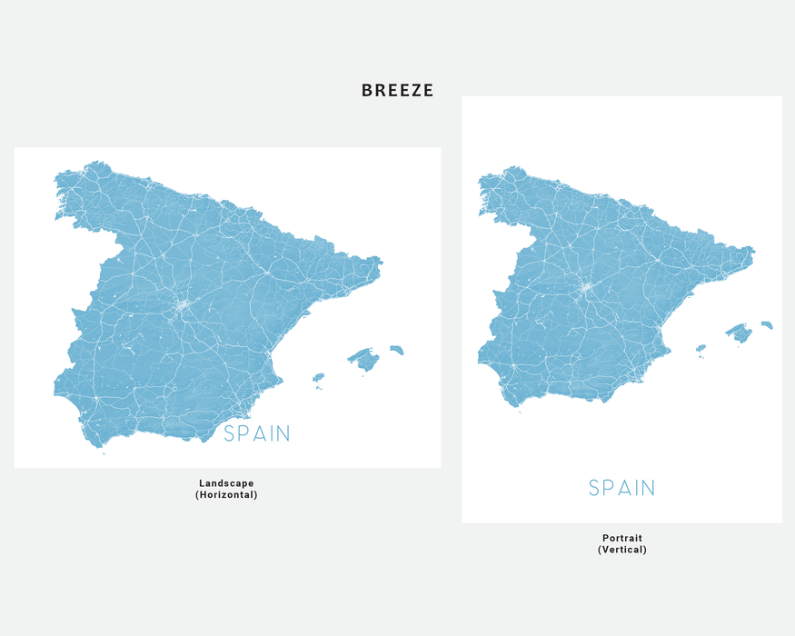 Spain map print in Breeze by Maps As Art.