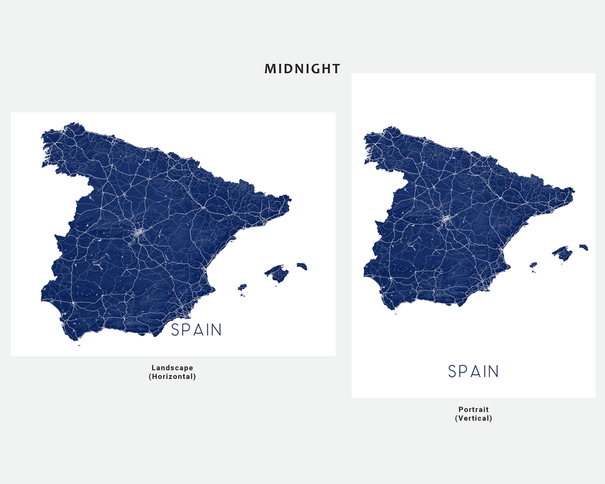 Spain map print in Midnight by Maps As Art.