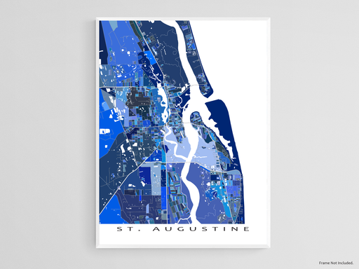 St. Augustine, Florida map art print in blue shapes designed by Maps As Art.
