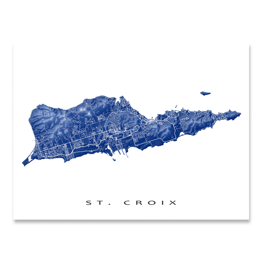 St. Croix, USVI map print with natural landscape and main streets in Navy designed by Maps As Art.