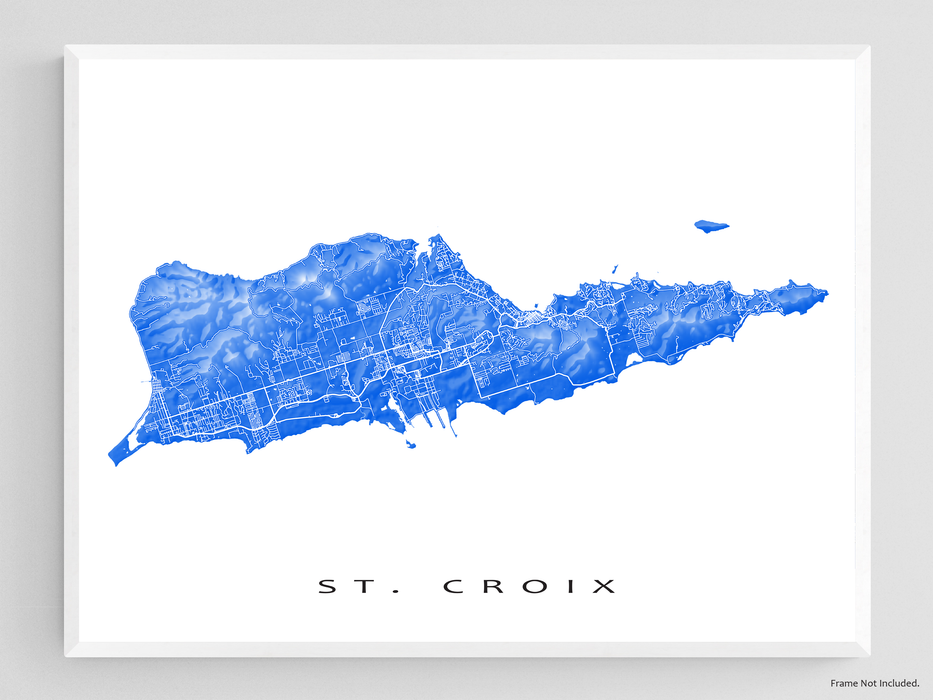St. Croix, USVI map print with natural landscape and main streets designed by Maps As Art.