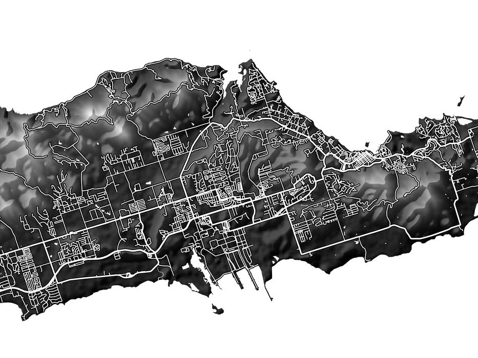 St. Croix, USVI map print with natural landscape and main streets designed by Maps As Art.