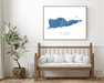 St. Croix USVI map print with wooden bench home decor by Maps As Art.