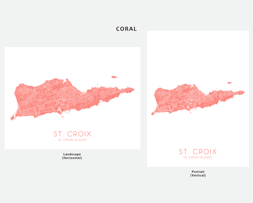 St. Croix USVI map print in Coral by Maps As Art.