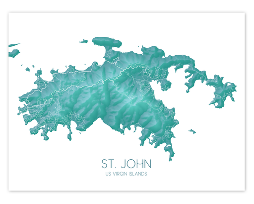 Maps As Art St. John USVI turquoise map print.