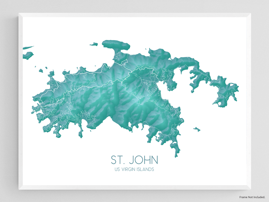 Maps As Art St. John USVI turquoise map print.