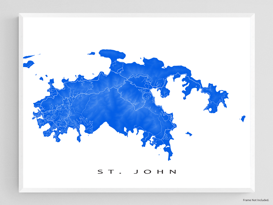 St. John, USVI map print with natural island landscape and main roads designed by Maps As Art.