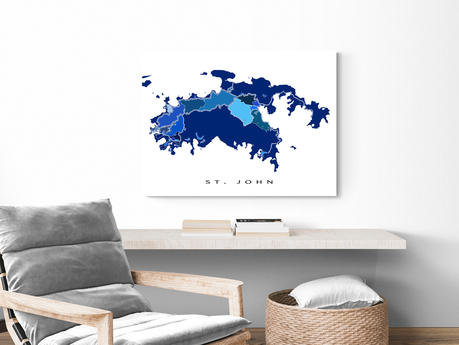 St John USVI map print in a blue shapes design by Maps As Art.