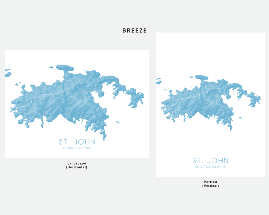 St. John US Virgin Islands map print in Breeze by Maps As Art.