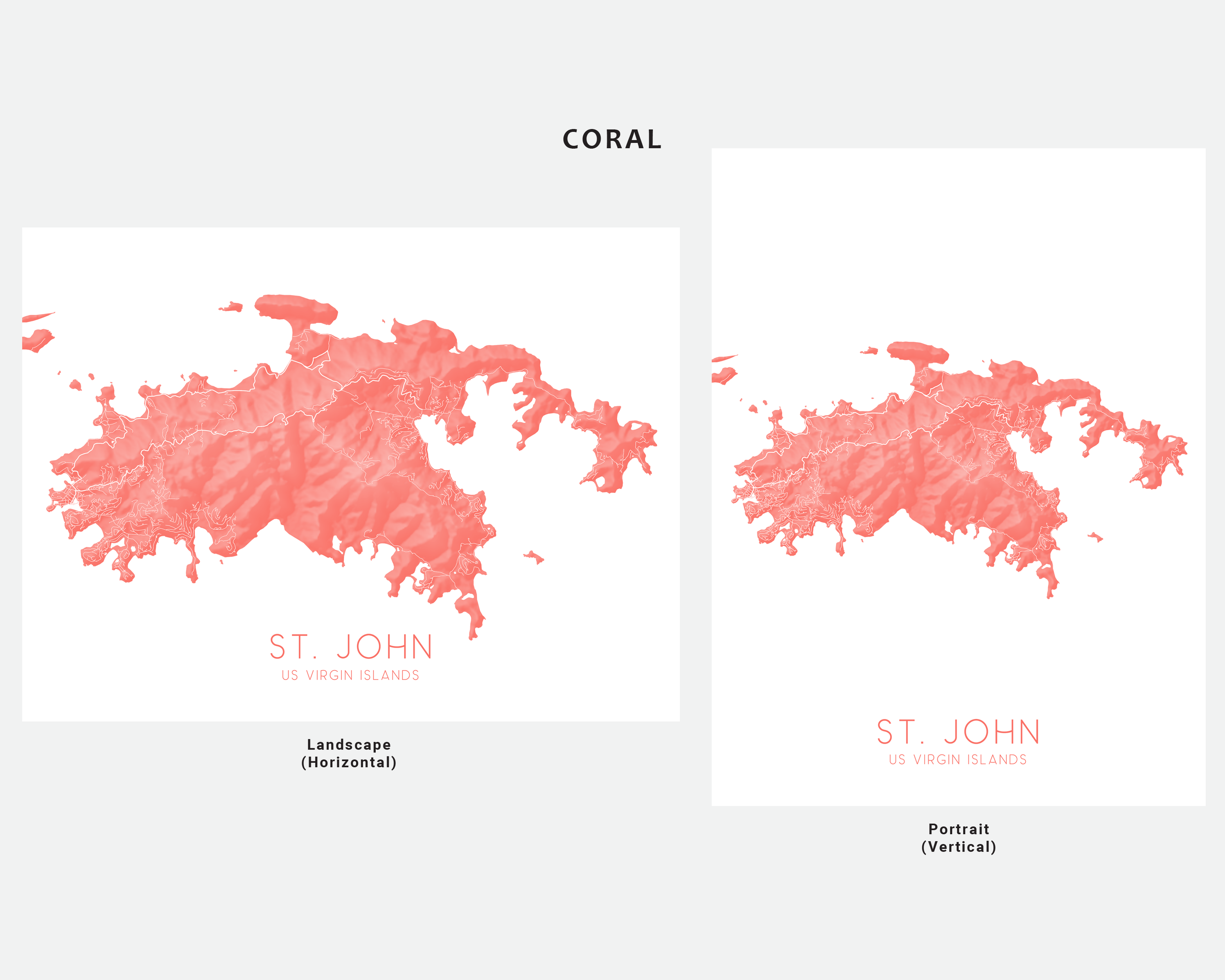 St John US Virgin Islands Map Wall Art Print Poster - Topographic USVI ...