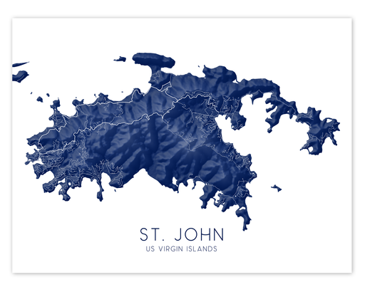 St. John US Virgin Islands map print in Midnight by Maps As Art.
