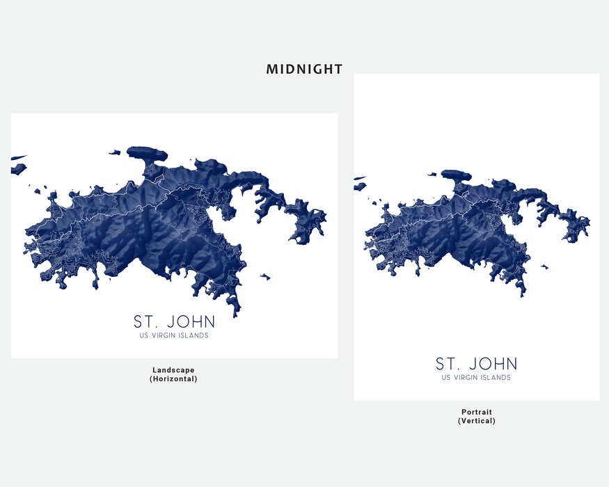 St. John US Virgin Islands map print in Midnight by Maps As Art.