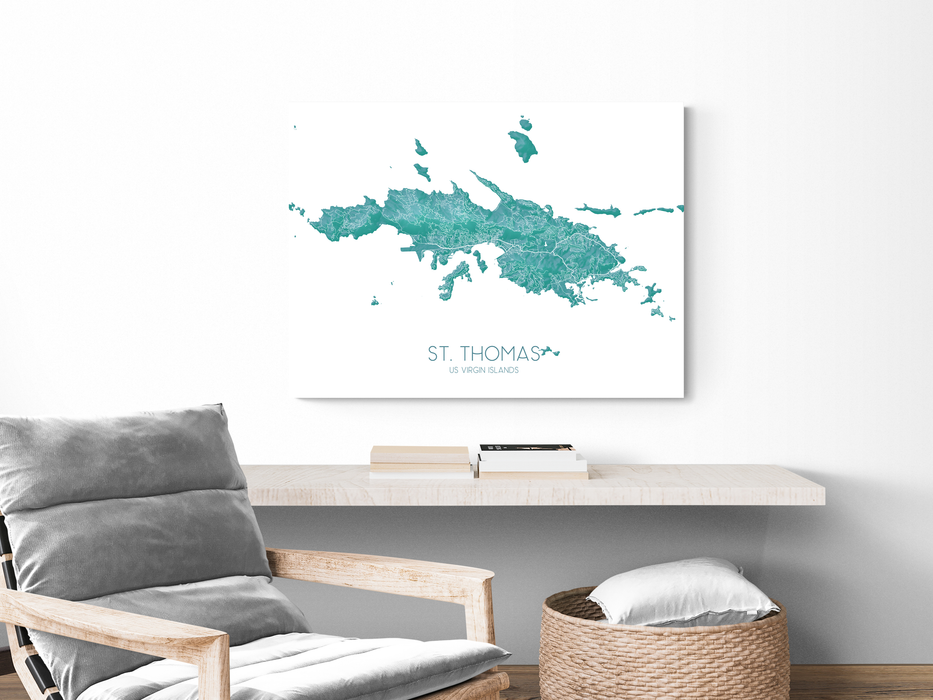 St Thomas USVI map print in turquoise by Maps As Art.