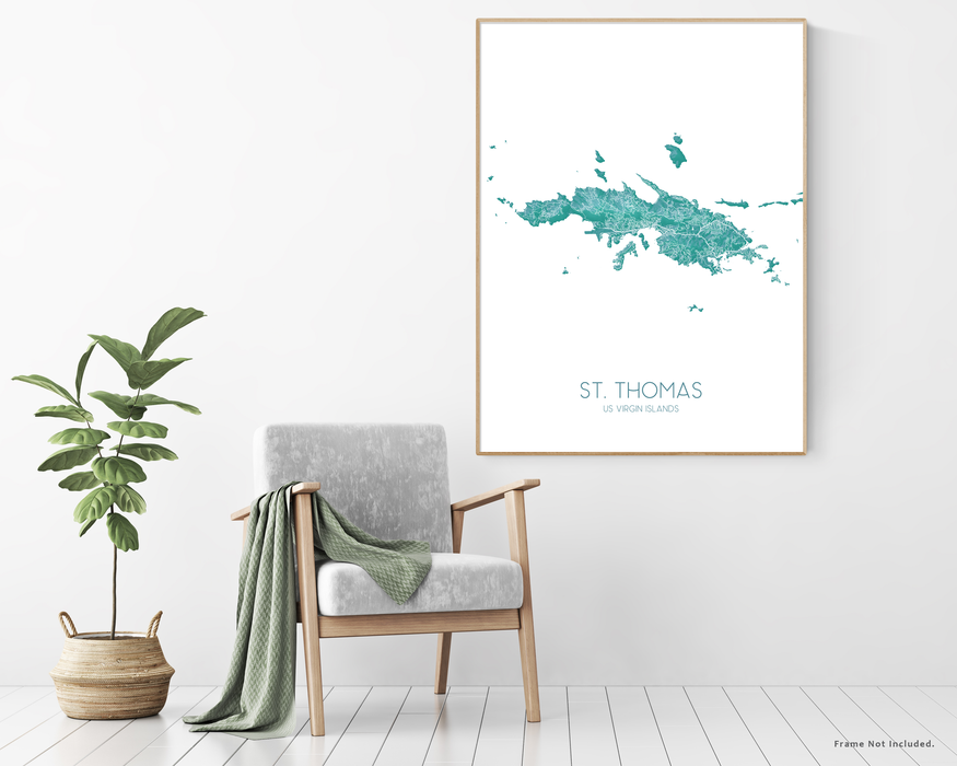 St Thomas USVI map print in turquoise by Maps As Art.