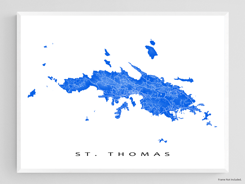 St. Thomas, USVI map print with natural landscape and main roads designed by Maps As Art.