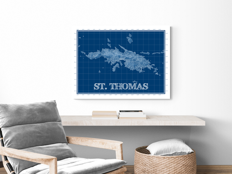 St. Thomas, USVI blueprint map art print designed by Maps As Art.