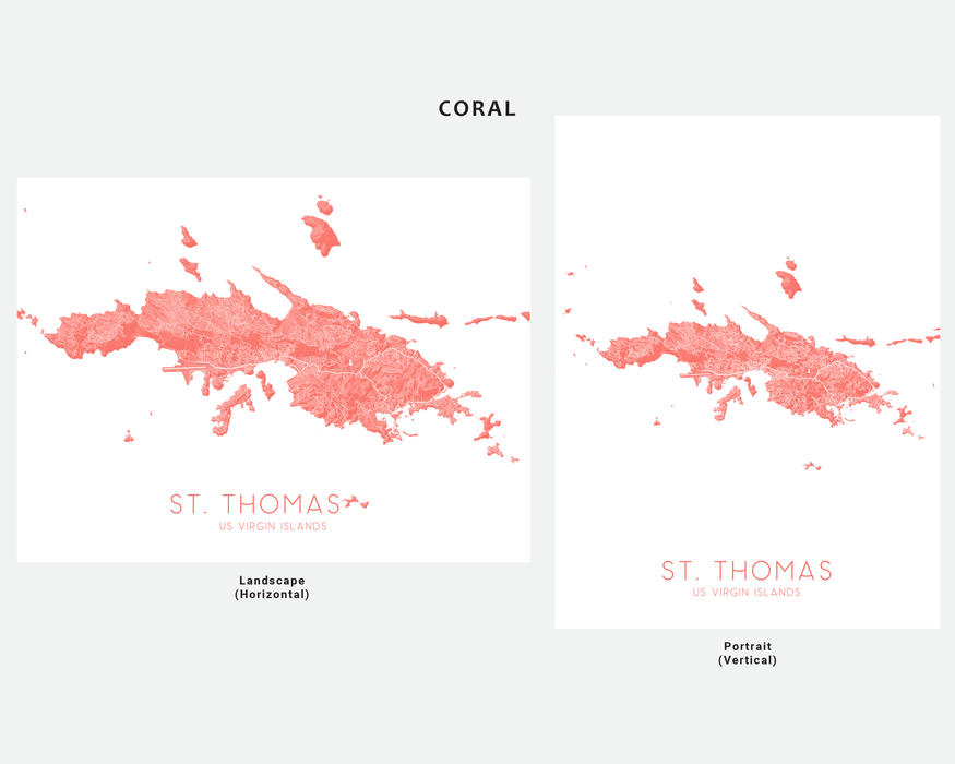 St. Thomas USVI map print in Coral by Maps As Art.