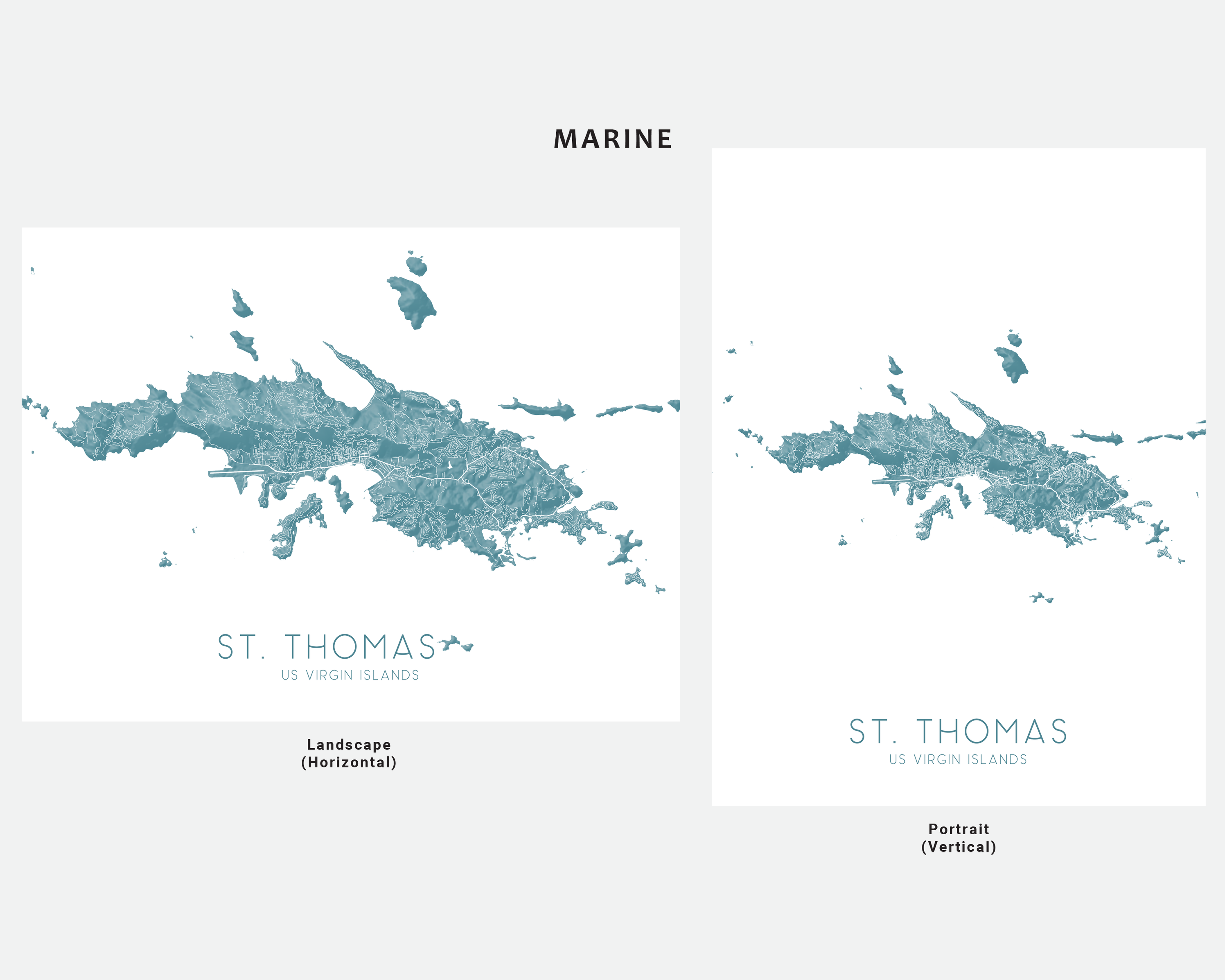 Thomas Raod Map St. Thomas USVI Map Print Poster - Topographic Road Map of St Thomas U ...
