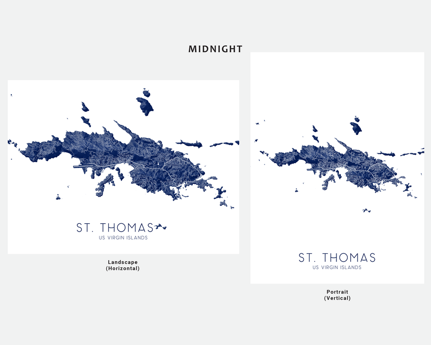 St. Thomas USVI map print in Midnight by Maps As Art.