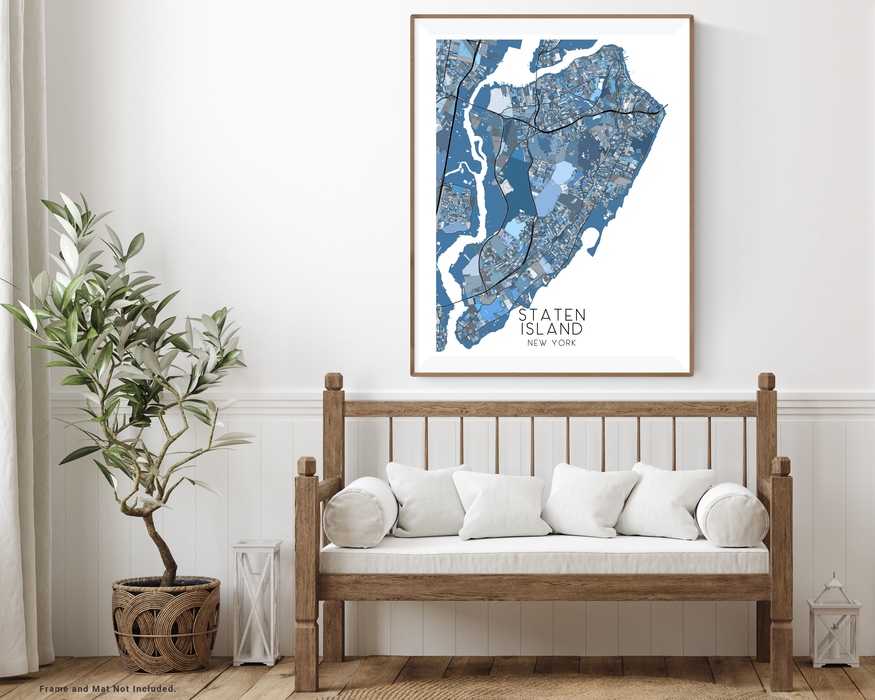 Staten Island New York City Map Print - Denim Blue Geometric NYC Street Maps