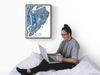 Staten Island, New York city map print with a denim blue geometric design by Maps As Art.