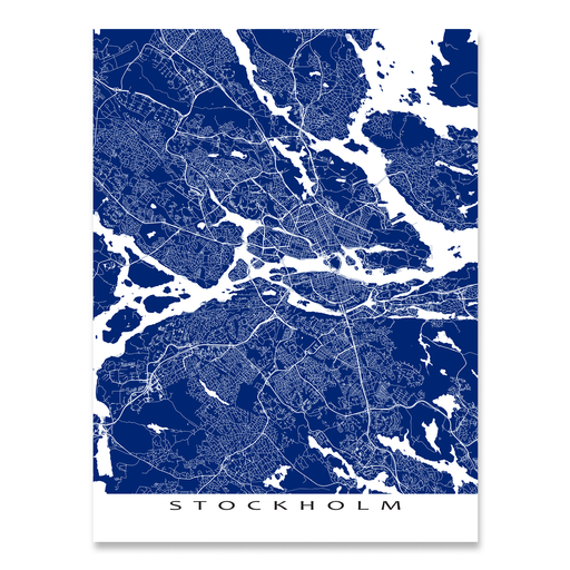 Stockholm, Sweden map print with city streets and roads in Navy designed by Maps As Art.