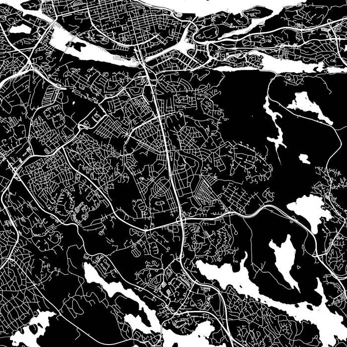 Stockholm, Sweden map print close-up with city streets and roads designed by Maps As Art.