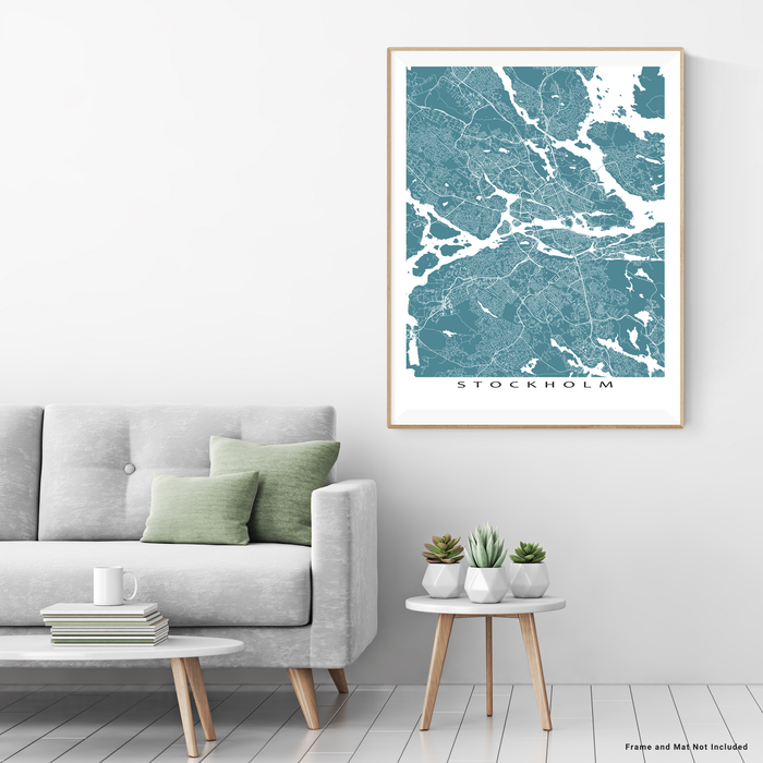Stockholm, Sweden map print with city streets and roads in Marine designed by Maps As Art.