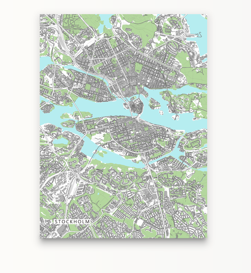Stockholm, Sweden map art print with city streets and buildings designed by Maps As Art.