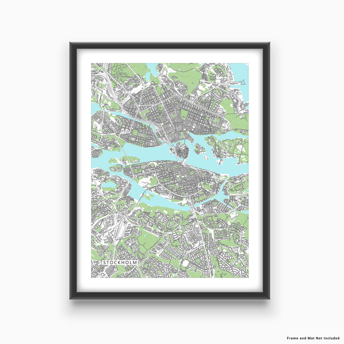 Stockholm, Sweden map art print with city streets and buildings designed by Maps As Art.
