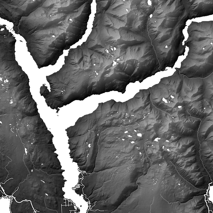Sunshine Coast, BC, Canada close-up map print with natural landscape and main roads designed by Maps As Art.