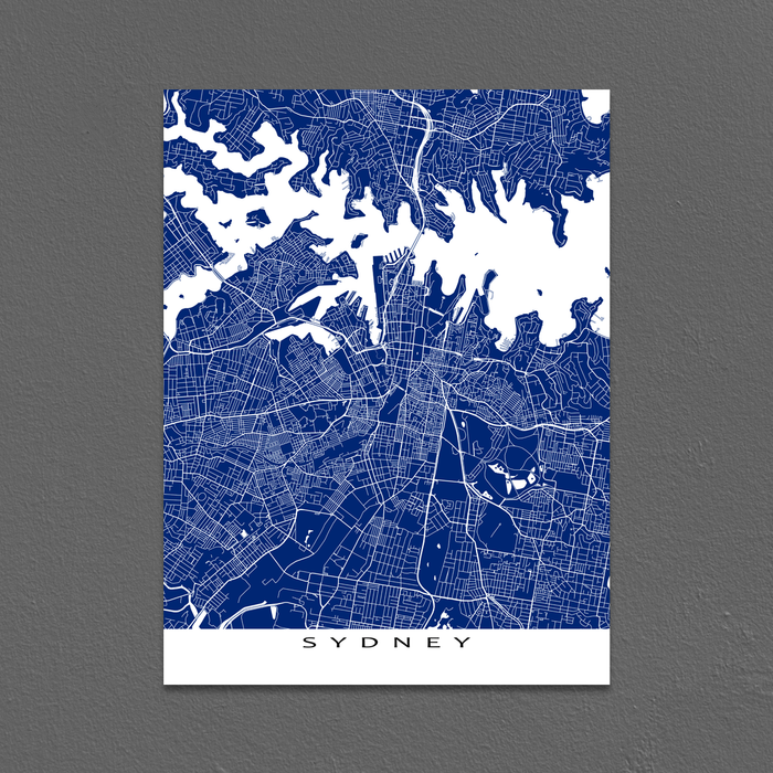 Sydney, Australia map print with city streets and roads in Navy designed by Maps As Art.