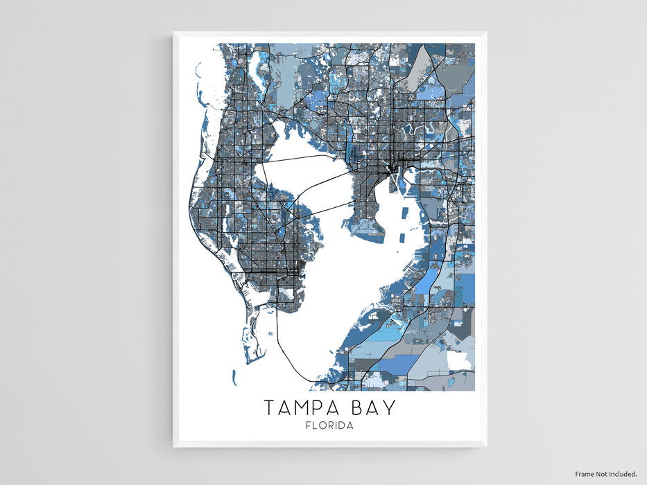Tampa Bay Map Print - Tampa Bay Wall Art Prints, Denim Blue Geometric Tampa Florida City Maps