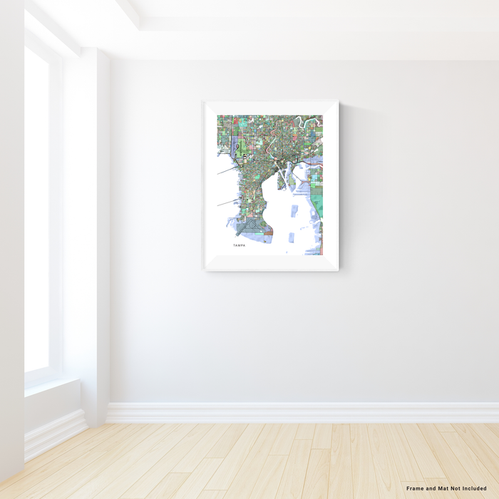 Tampa, Florida map art print in colorful shapes designed by Maps As Art.