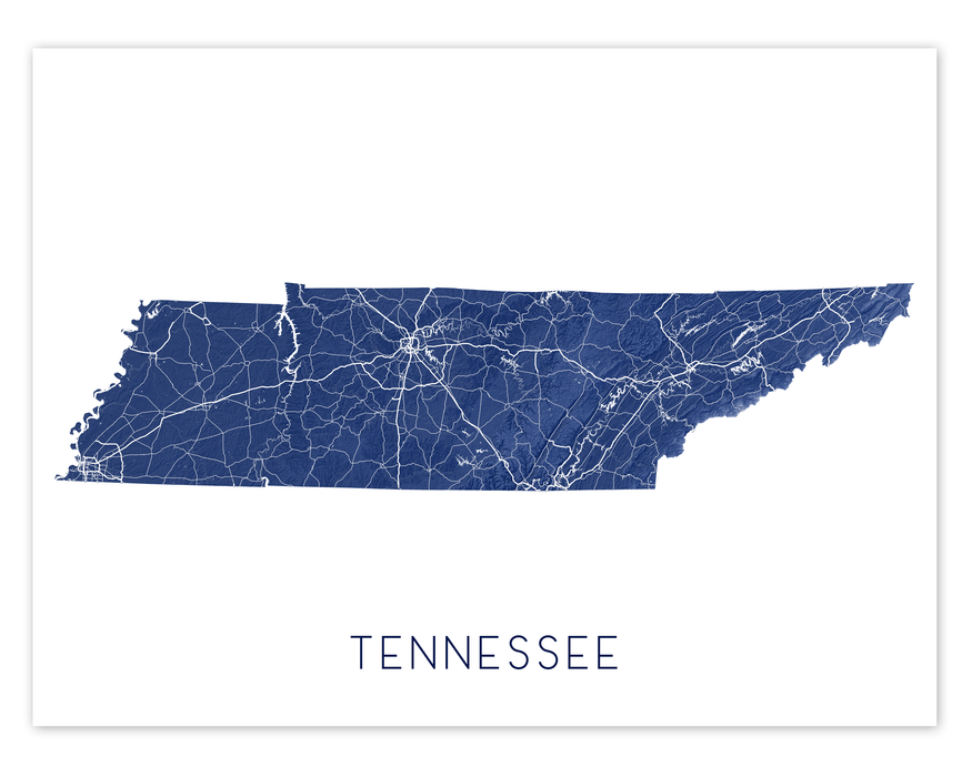 Tennessee state map print in Midnight by Maps As Art.