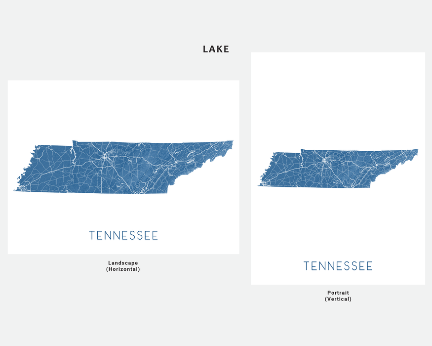 Tennessee state map print in Lake by Maps As Art.
