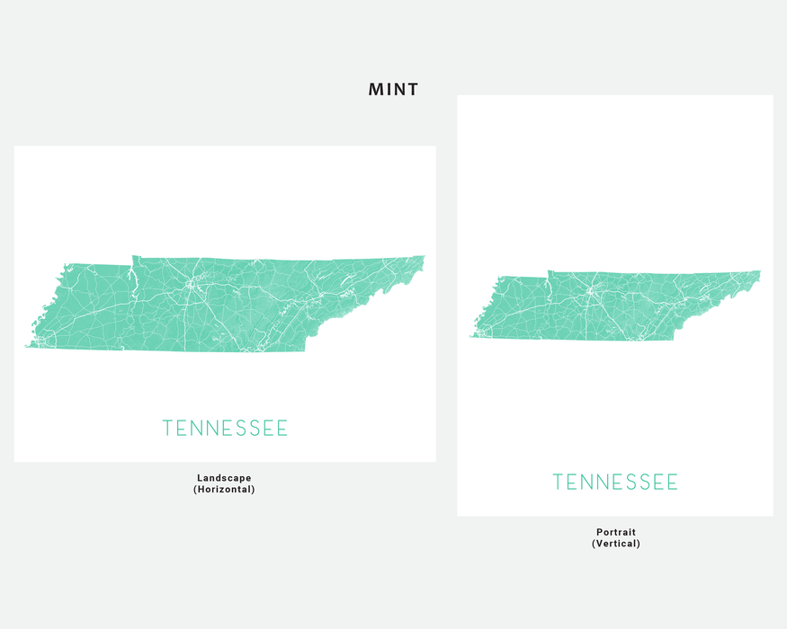 Tennessee state map print in Mint by Maps As Art.