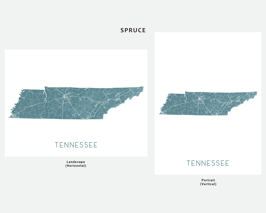 Tennessee state map print in Spruce by Maps As Art.