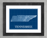 Tennessee state blueprint map art print designed by Maps As Art.