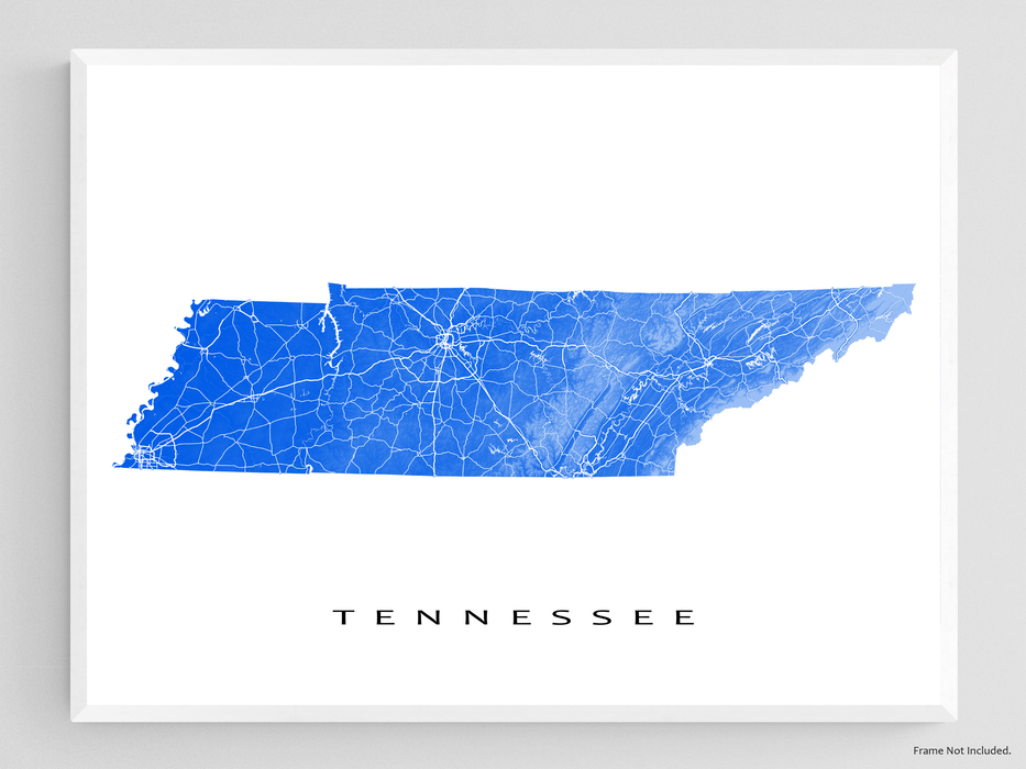 Tennessee State Map Print, TN Wall Art Poster Maps, Nashville, Memphis