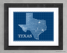 Texas state blueprint map art print designed by Maps As Art.